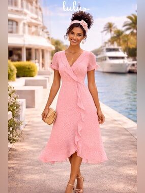 Lulus Pink Polka Dot Midi Dress – Size S – Romantic, Elegant & Summery